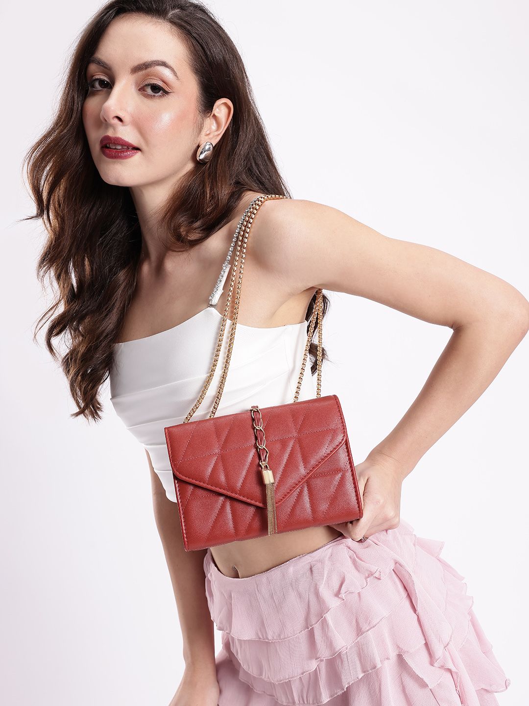 DressBerry Structured Quilted Sling Bag with Lock Detail