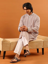 House of Chikankari Men Dusty Pink Rayon Embroidered Kurta