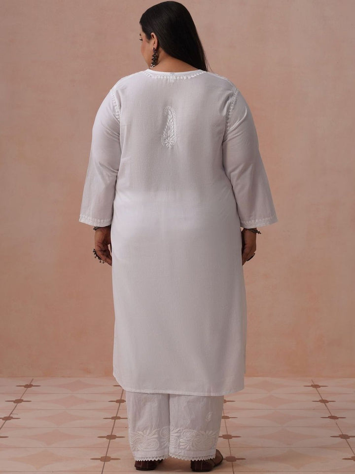 Rumah Motif Etnik Kapas Chikankari Kurta Panjang Betis Lurus