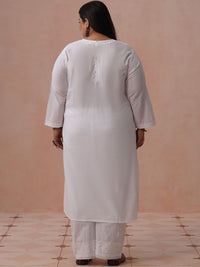 Rumah Motif Etnik Kapas Chikankari Kurta Panjang Betis Lurus