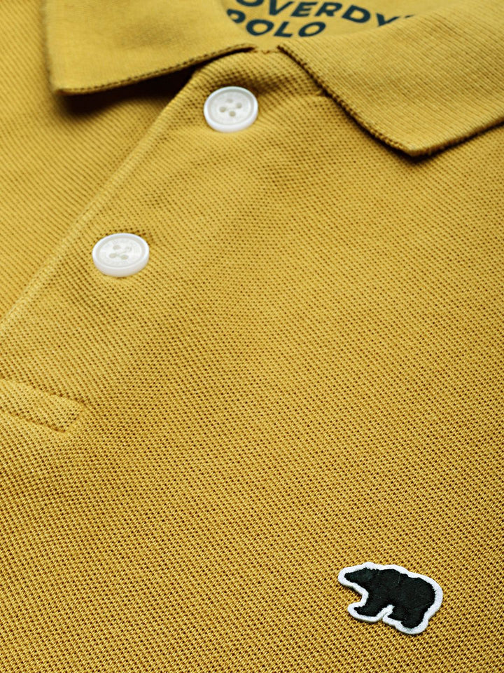 THE BEAR HOUSE Men Mustard Yellow Solid Polo Collar Pure Cotton T-shirt