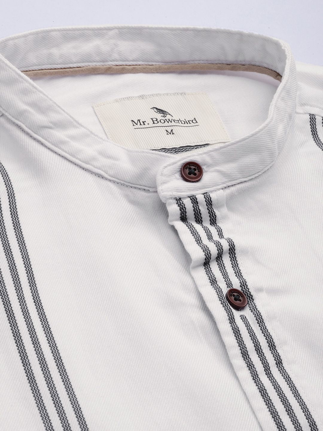 Mr Bowerbird Men White Tailored Fit Striped Casual Shirt