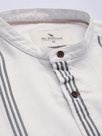 Mr Bowerbird Men White Tailored Fit Striped Casual Shirt