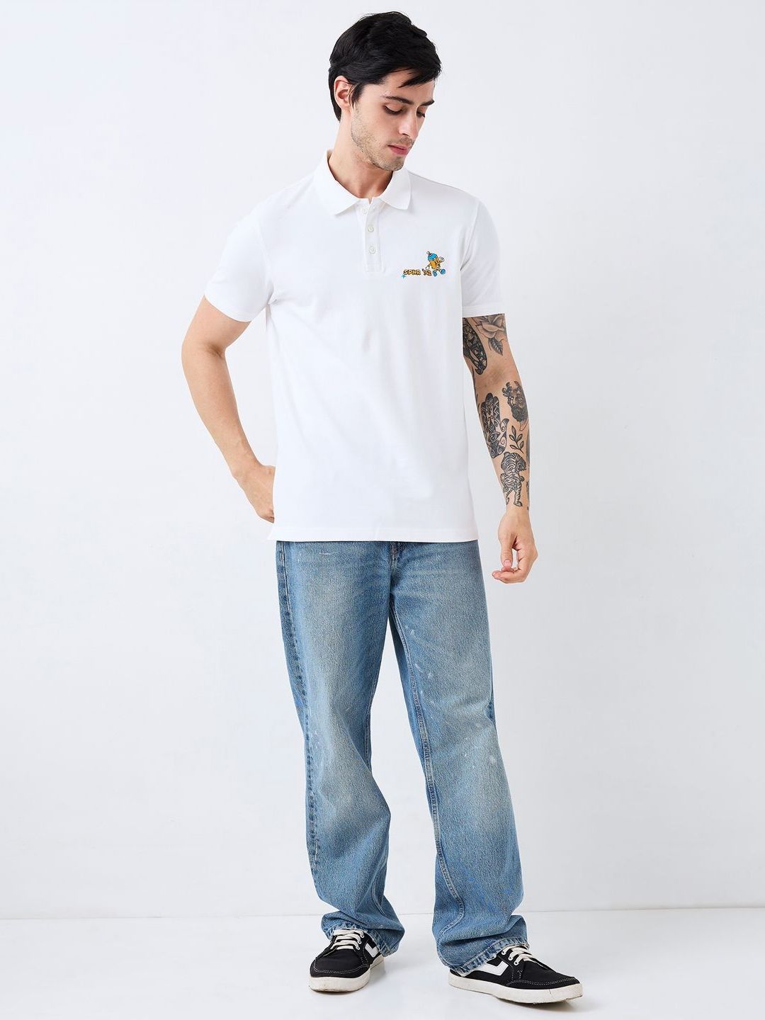 SPYKAR Men Graphic Printed Polo Collar Cotton Slim Fit T-shirt