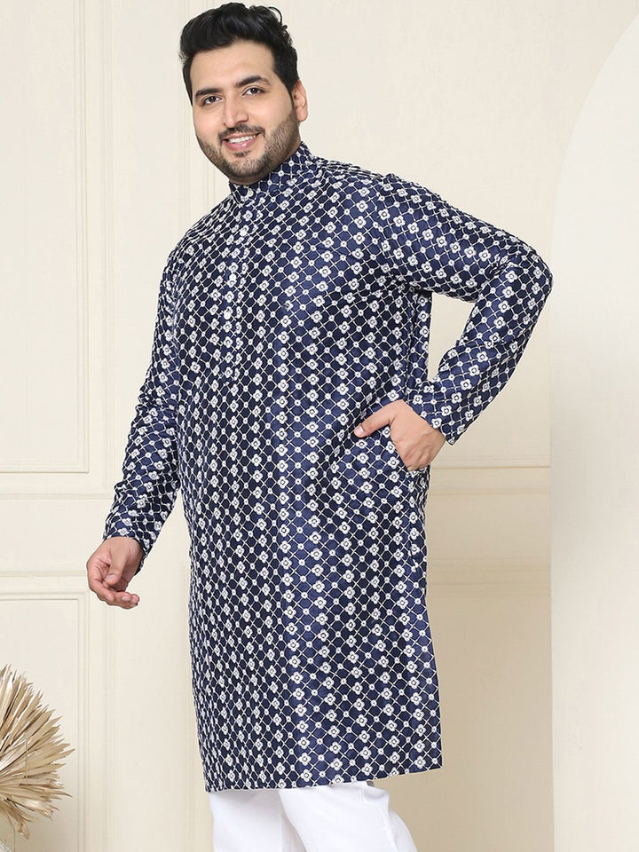 SOJANYA PLUS Kurta Lurus Kolar Mandarin Sulam Bunga