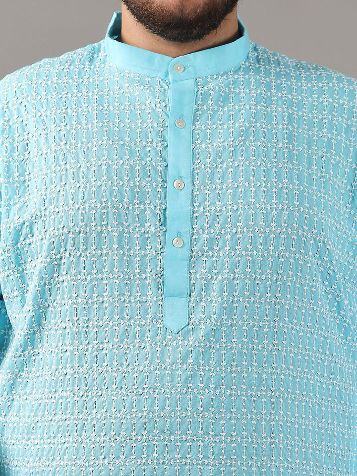 SOJANYA PLUS Plus Size Lelaki Motif Etnik Sulam Kurta Kapas Tulen Bersama Piyama