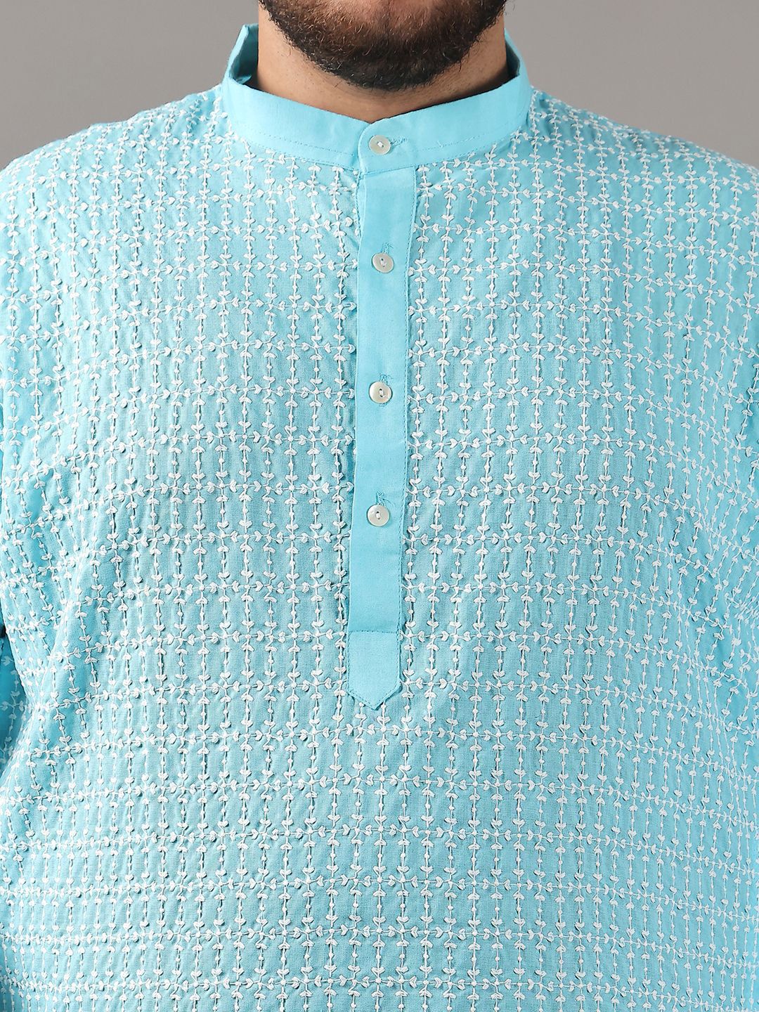 SOJANYA PLUS Plus Size Lelaki Motif Etnik Sulam Kurta Kapas Tulen Bersama Piyama