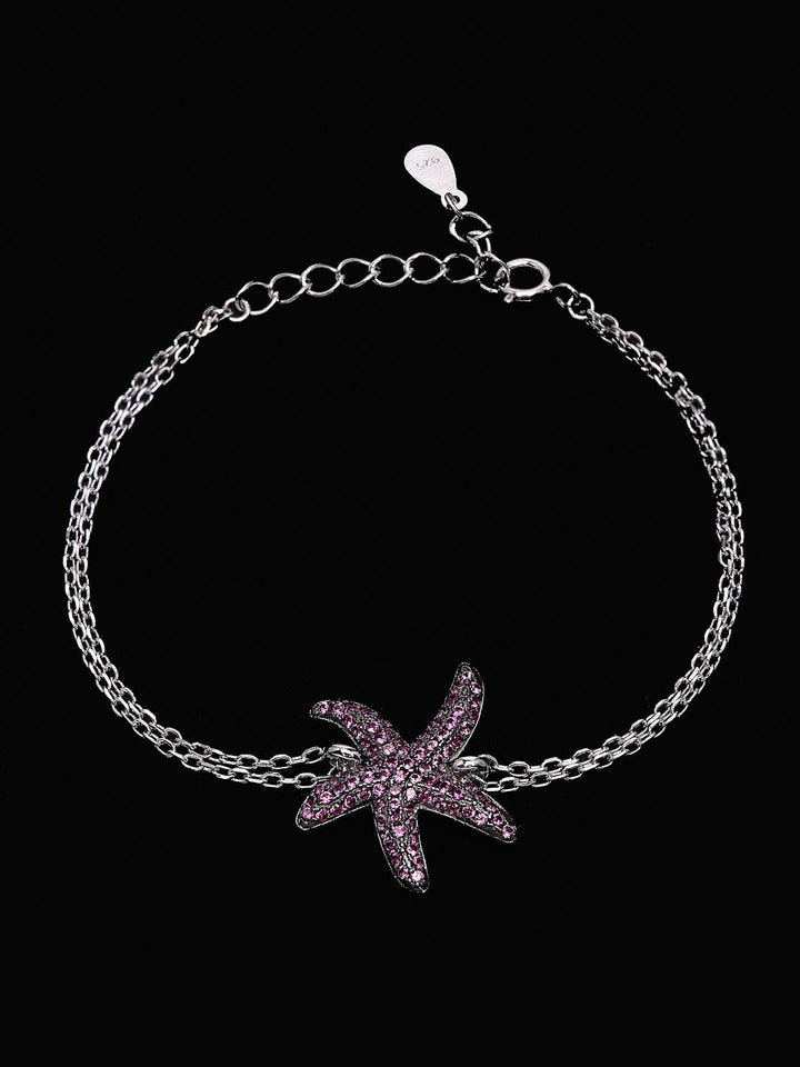 PANASH 925 Sterling Silver Rhodium-Plated Cubic Zirconia Studded Charm Bracelet