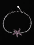 PANASH 925 Sterling Silver Rhodium-Plated Cubic Zirconia Studded Charm Bracelet