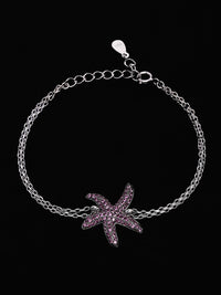 PANASH 925 Sterling Silver Rhodium-Plated Cubic Zirconia Studded Charm Bracelet