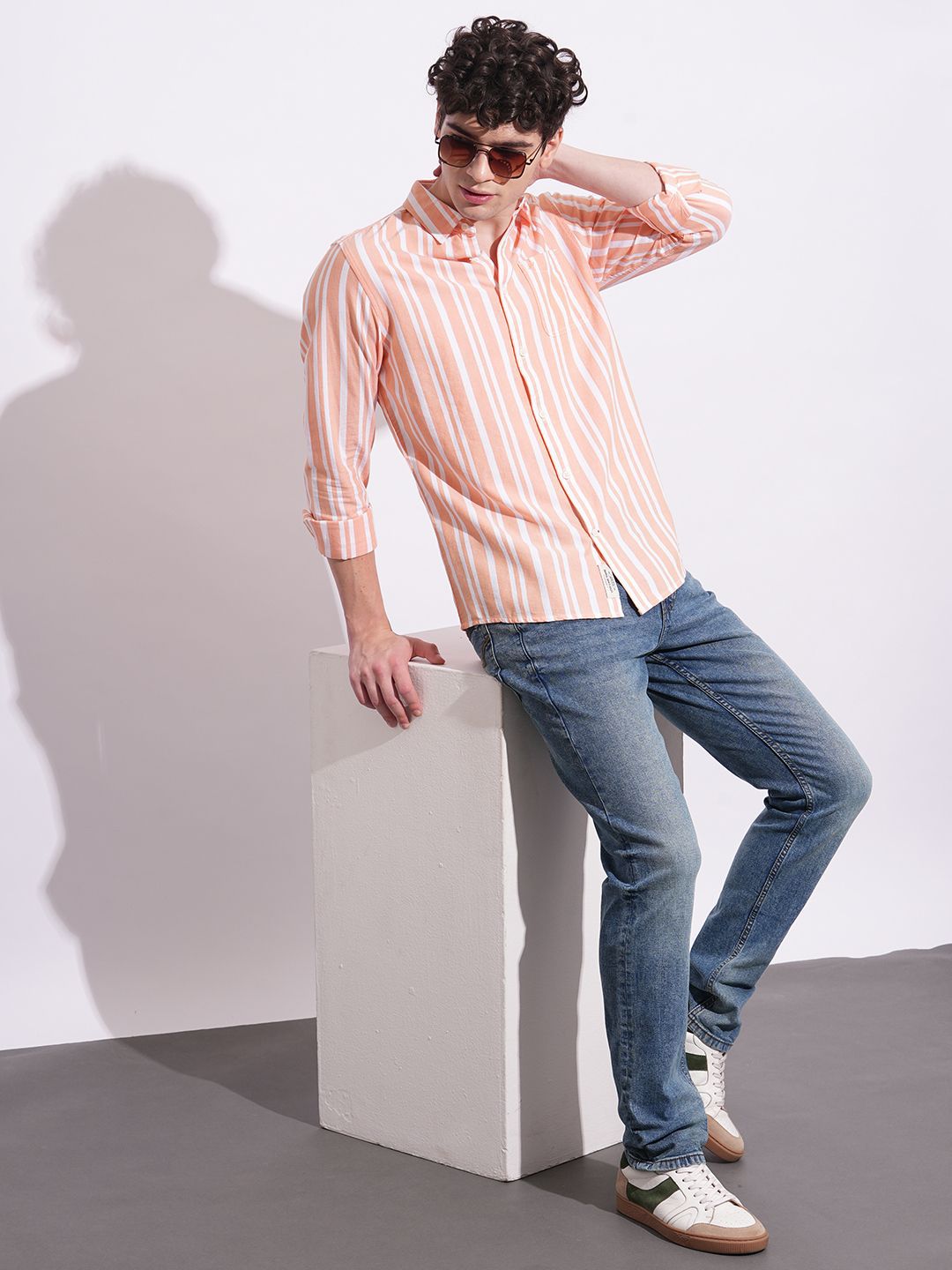 Being Human Men Classic Slim Fit Opaque Striped Casual Shirt