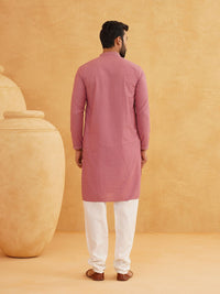 SOJANYA Kolar Mandarin Sulam Geometrik Pure Cotton Kurta Lurus