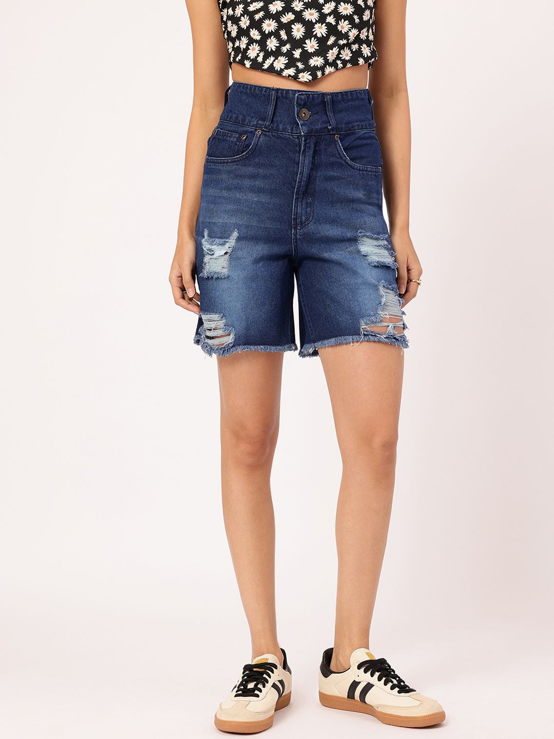DressBerry Women Ripped Cuts High-Rise Frayed Denim Shorts