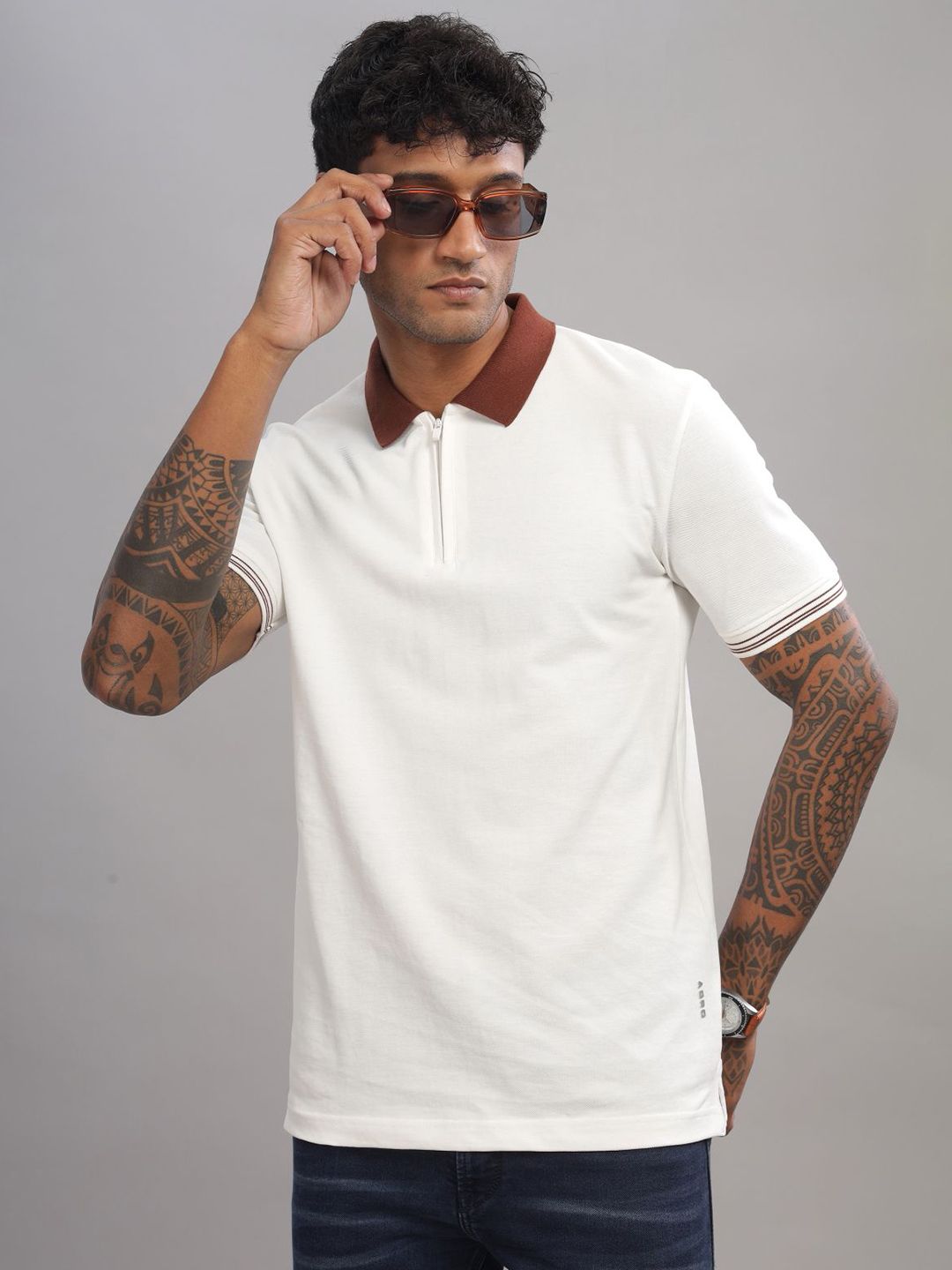 ADRO Men Solid Polo Collar Cotton T-Shirt