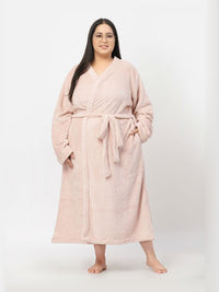 KLOTTHE Plus Size Woolen Long Sleeve Bath Robe With Belt