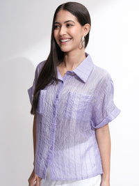 ESPYR By Tokyo Talkies Women Violet Solid Relaxed Fit Shirt