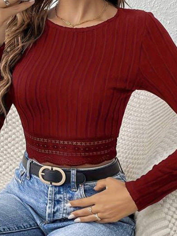 DressBerry Women Round Neck Long Sleeves Fitted Crop Top