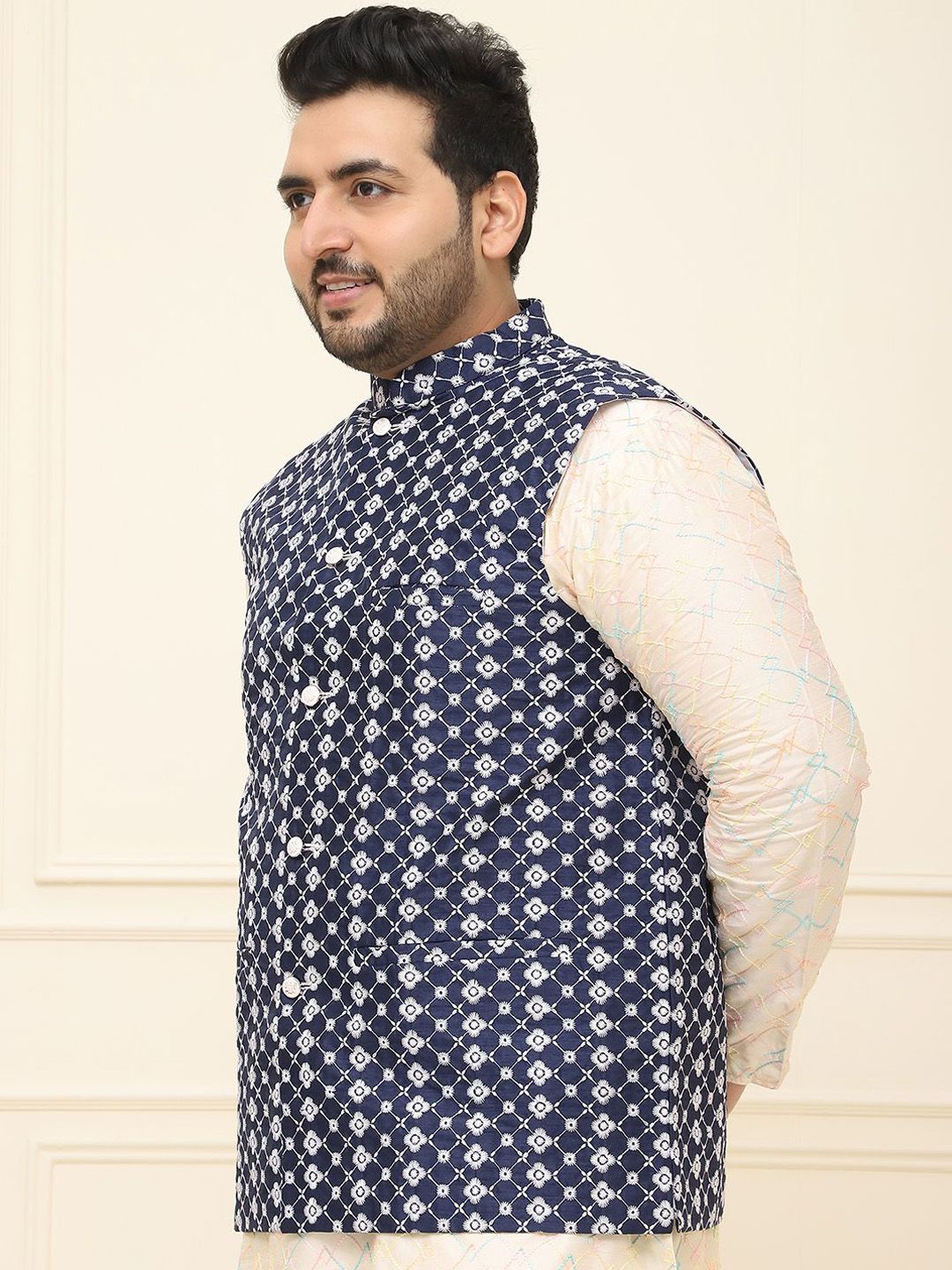 SOJANYA PLUS Jaket Sulam Lelaki Nehru Plus Size
