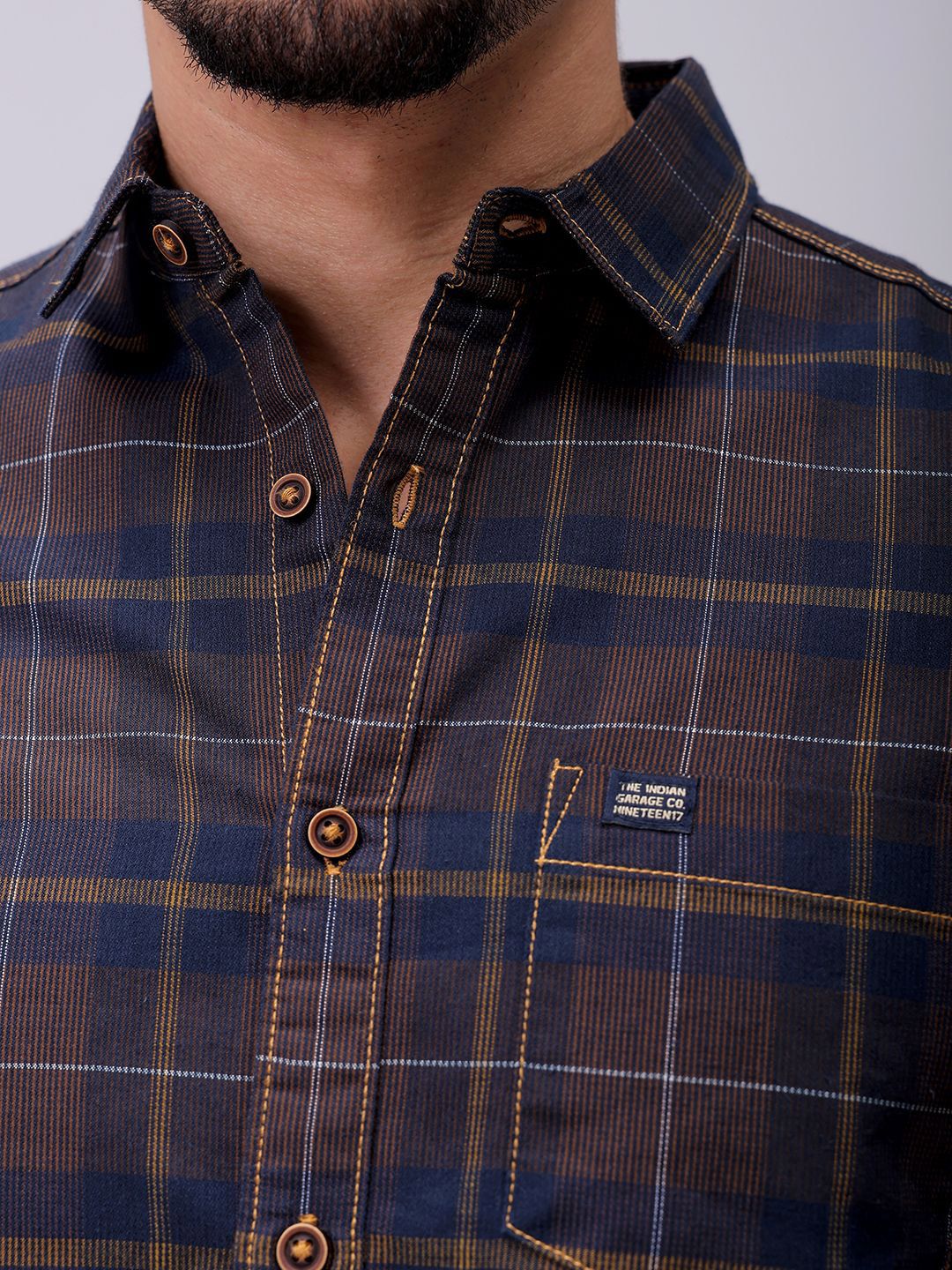 Lelaki Garage CO India Slim Fit Opaque Memeriksa Baju Kasual