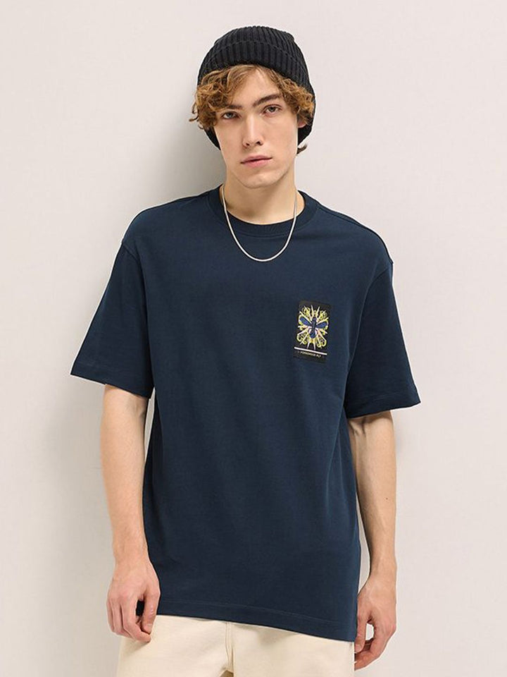 THE BEAR HOUSE Men Oversized Fit Back Printed Pure Cotton T-shirt