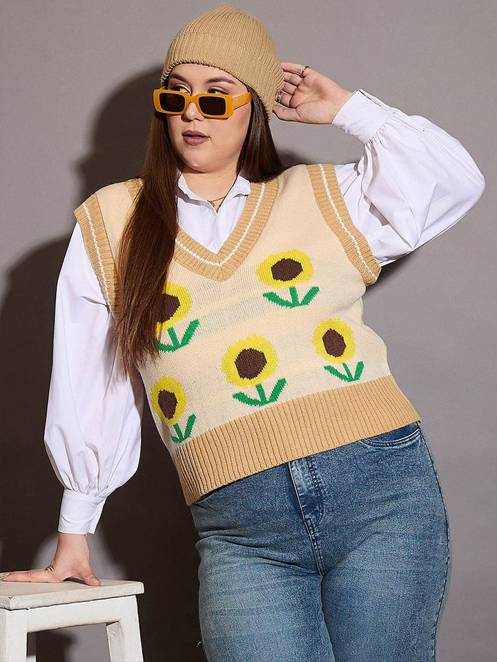SASSAFRAS Curve Women Floral Printed Sweater Vest