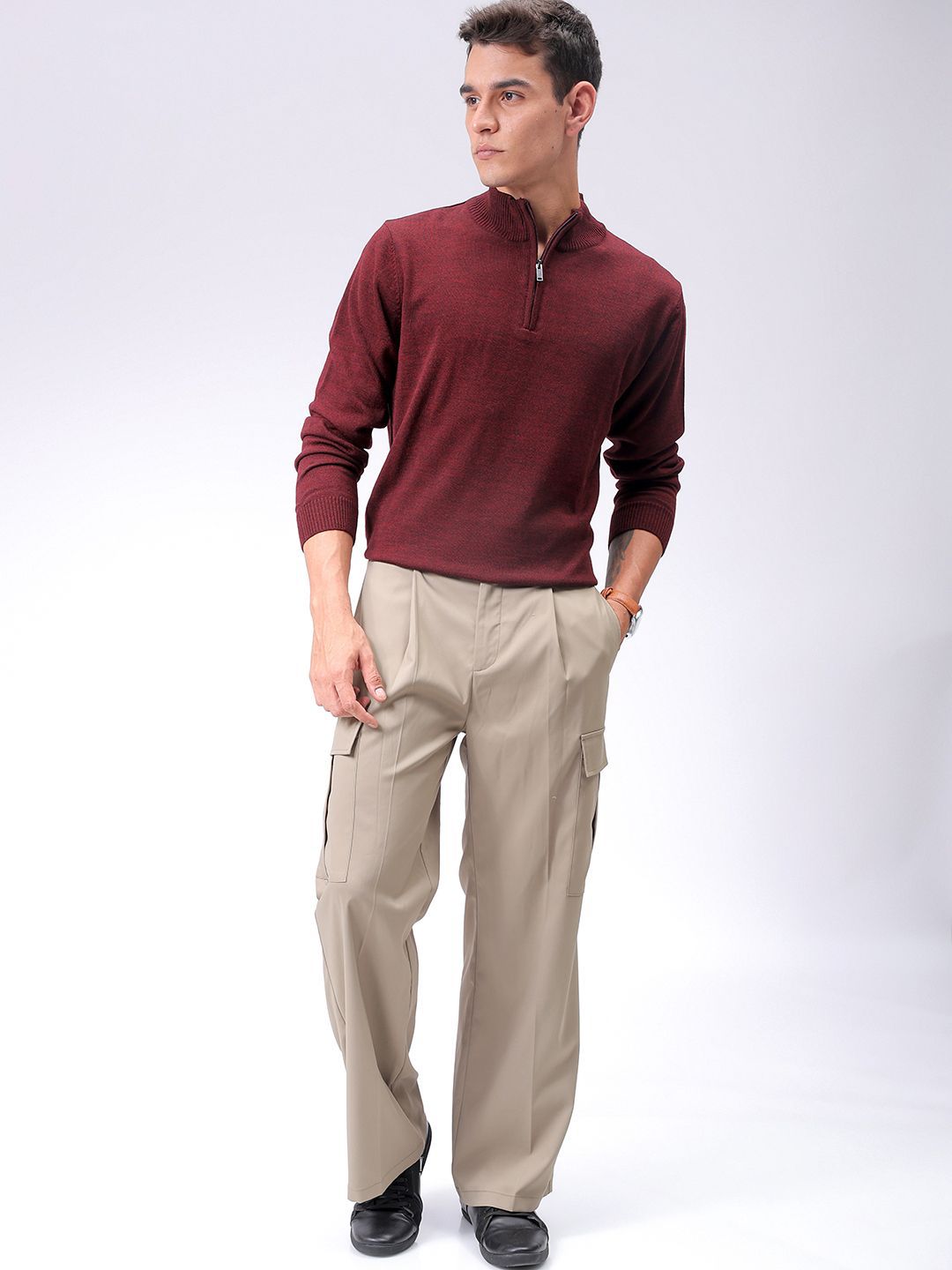 The Indian Garage Co Men Turtle Neck Log Sleeves Cardigan