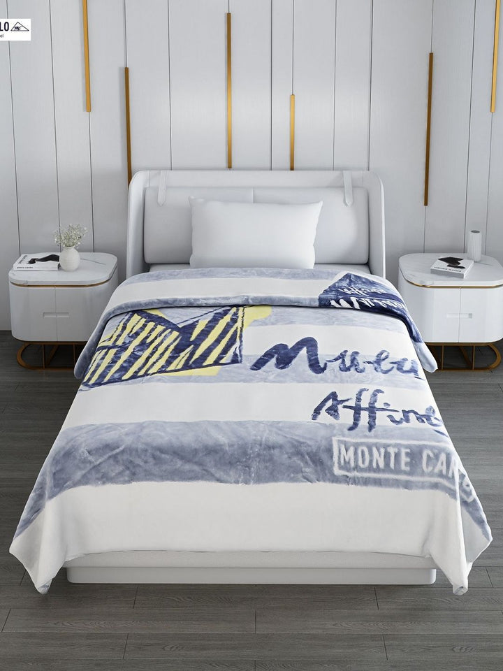 Monte Carlo White & Grey Striped Mild Winter 600 GSM Single Bed Blanket