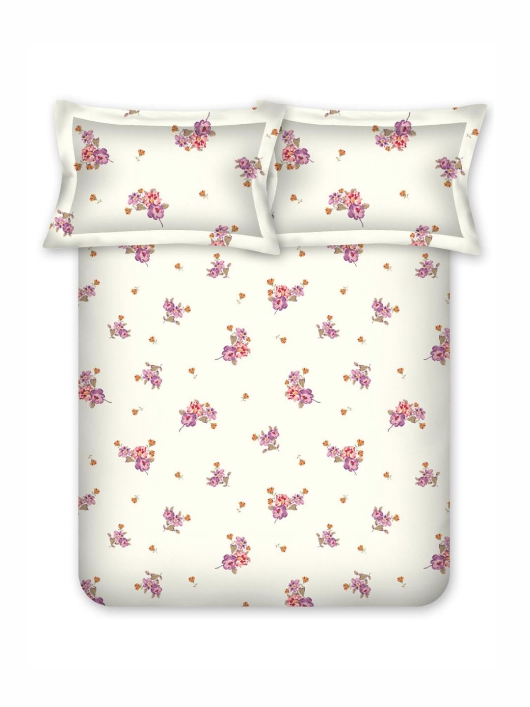 BOMBAY DYEING 525B Red & Yellow Floral 164 TC Pure Cotton Queen Bedsheet Set
