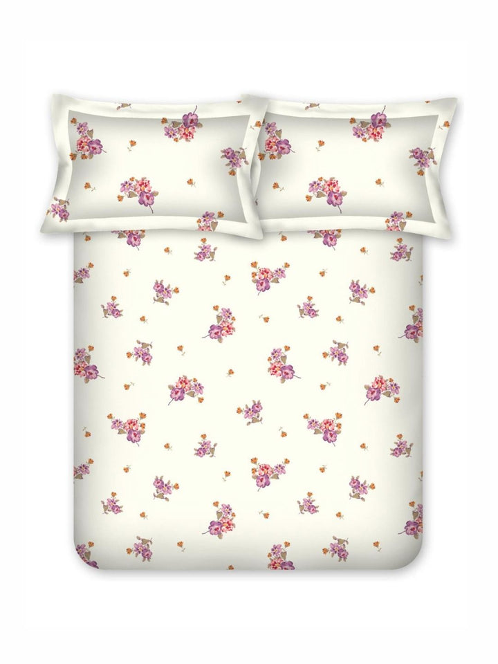 BOMBAY DYEING 525B Red & Yellow Floral 164 TC Pure Cotton Queen Bedsheet Set