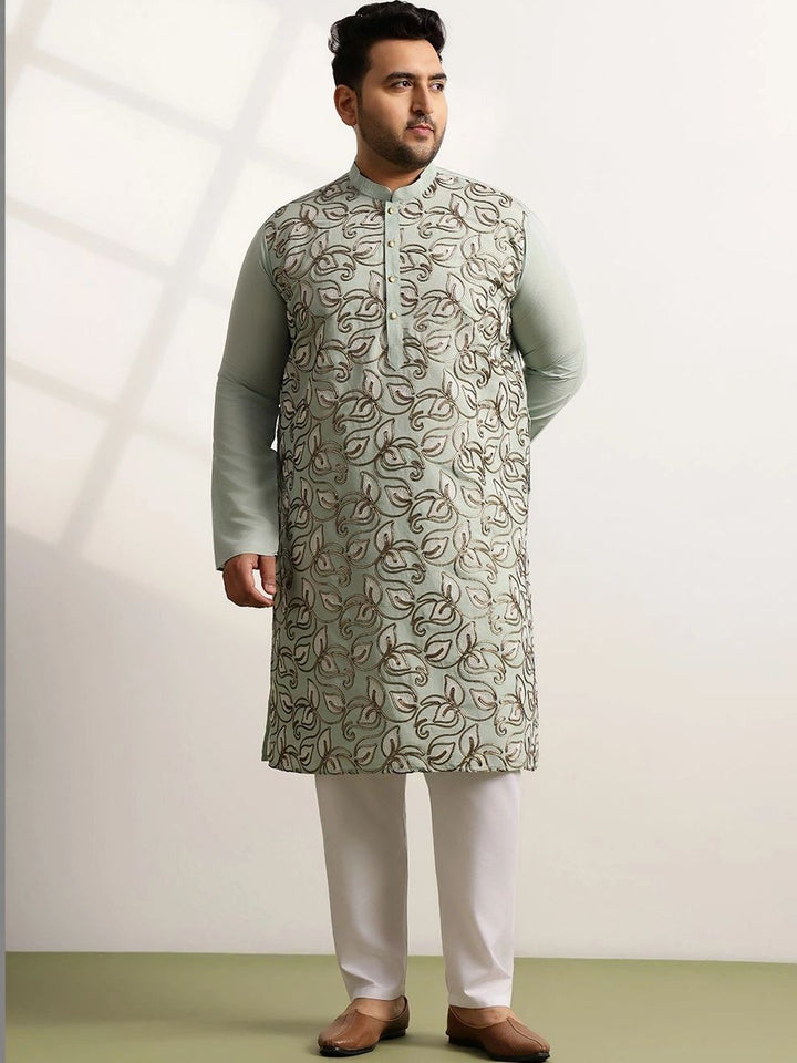 SOJANYA PLUS Men Ethnic Motifs Embroidered Regular Thread Work Kurta with Trousers