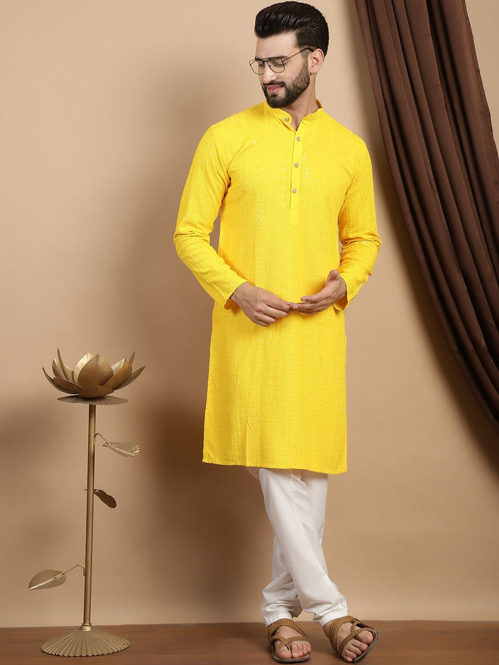 Anouk Ethnic Motifs Embroidered Sequinned Pure Cotton Straight Kurta With Churidar