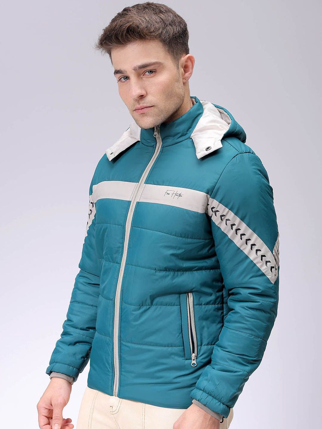 The Indian Garage Co Men Colourblocked Lightweight Padded Jacket with Patchwork