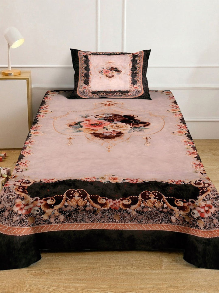 KLOTTHE Pink & Black Floral Dilengkapi 400 TC Single Cadar 7D dengan 1 Sarung Bantal