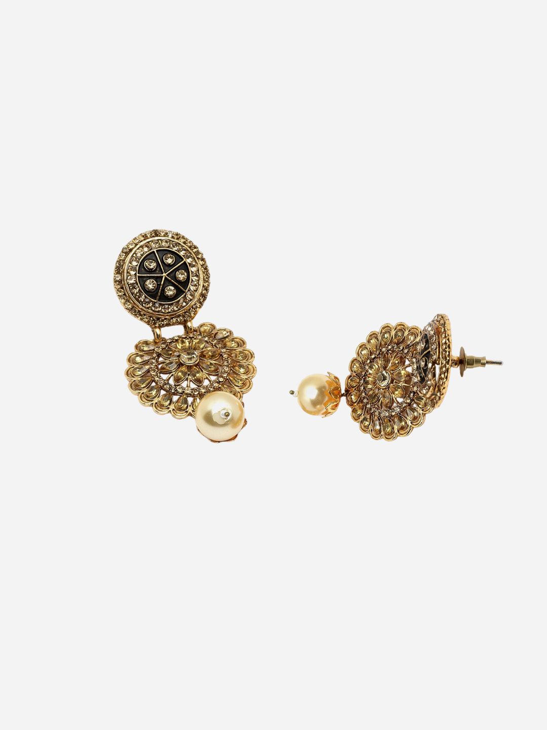Anouk White Gold-Plated Stone Studded & Beaded Contemporary Drop Earrings