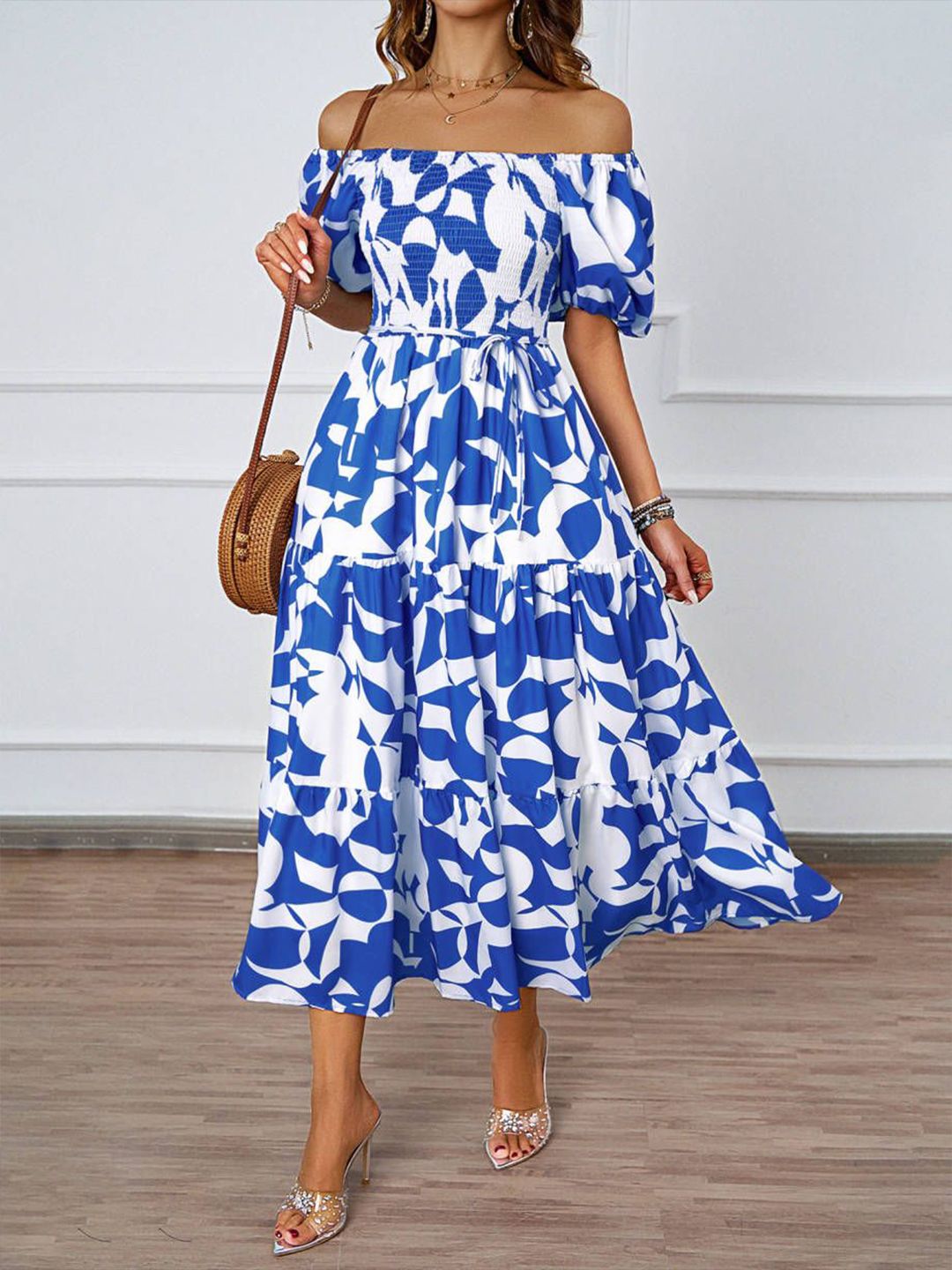 Semua Mengenai Anda Cetak Abstrak Pakaian Fit & Flare Midi