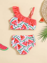 YK Girls Watermelon Printed One Shoulder Swim Bikini Set