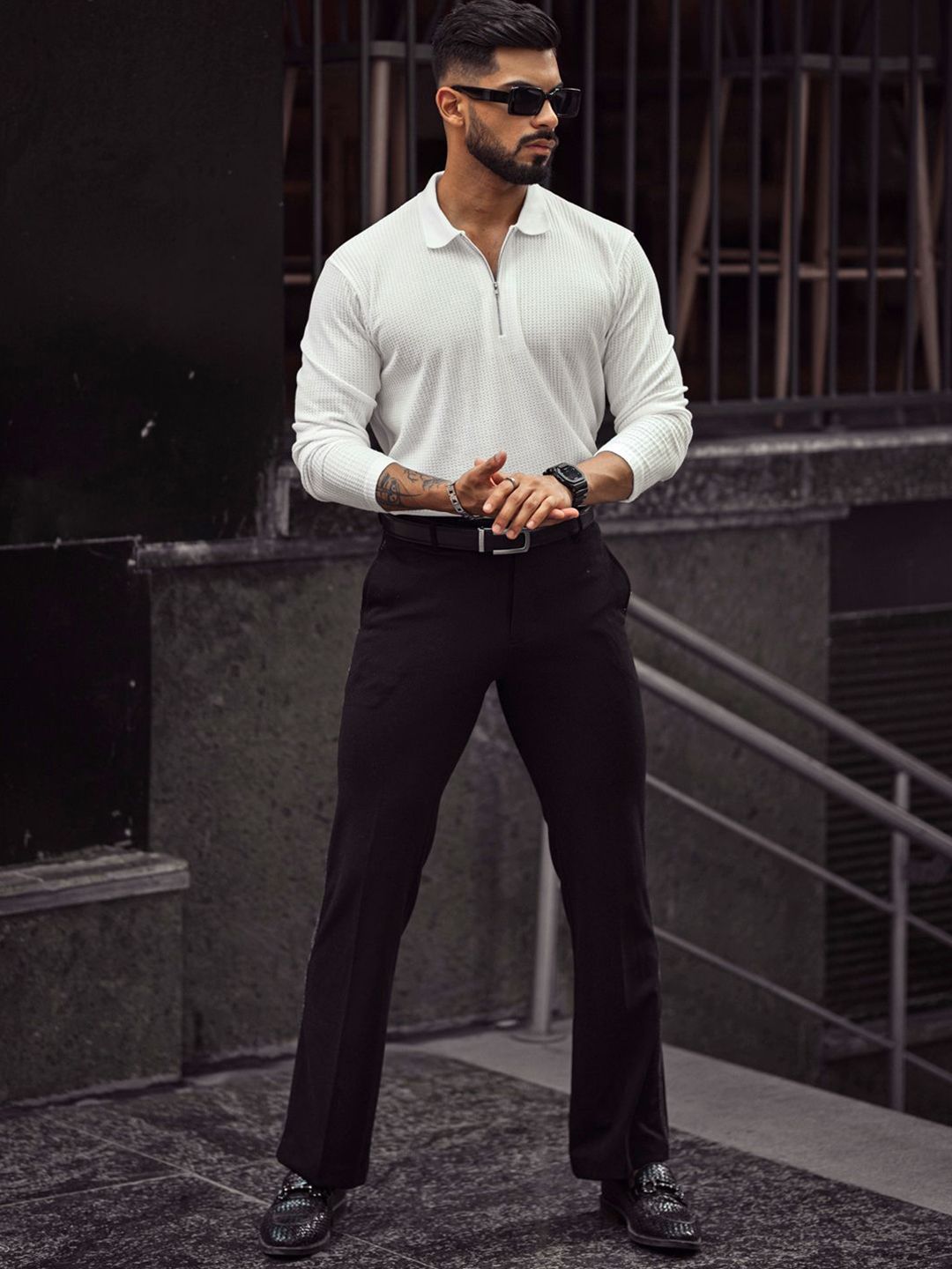 Powerlook Men Self Design Polo Collar Cotton T-shirt
