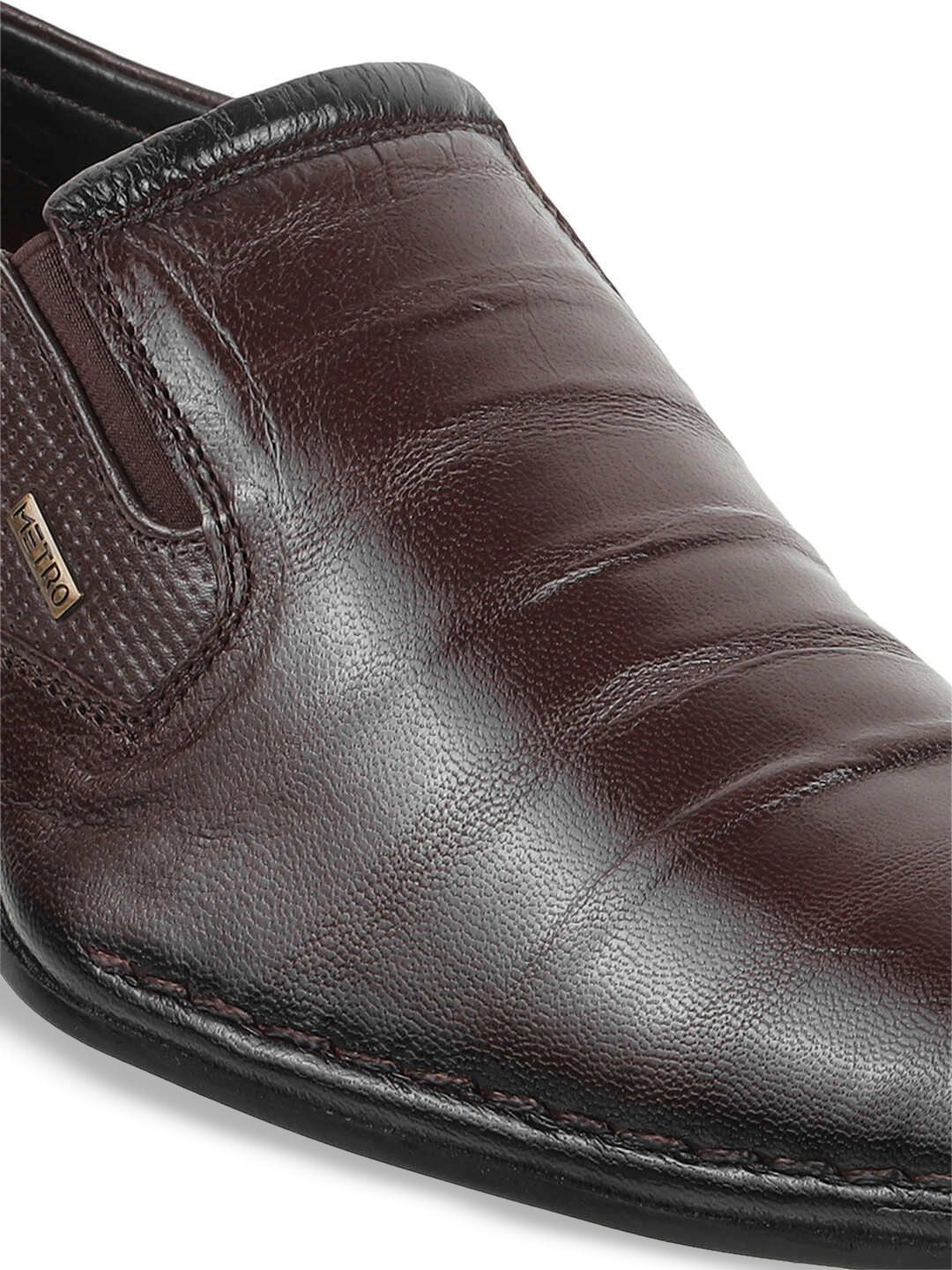 Metro Men Leather Round Toe Formal Slip-Ons