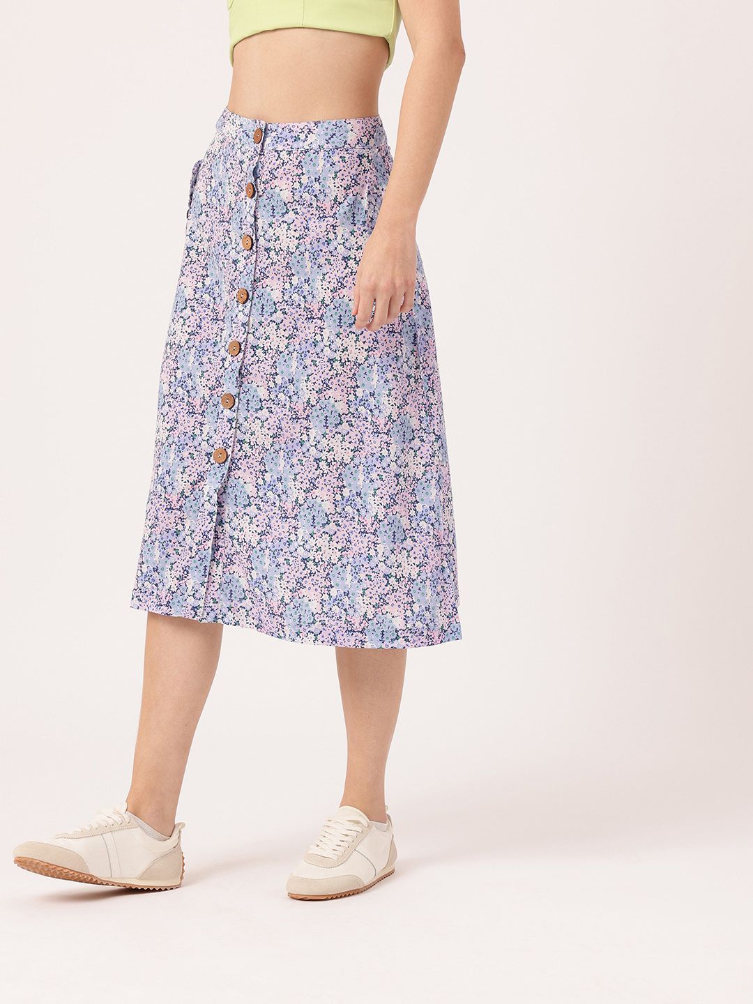 DressBerry Women Holiday Elegant Bloom Floral Print A-Line Midi Skirt