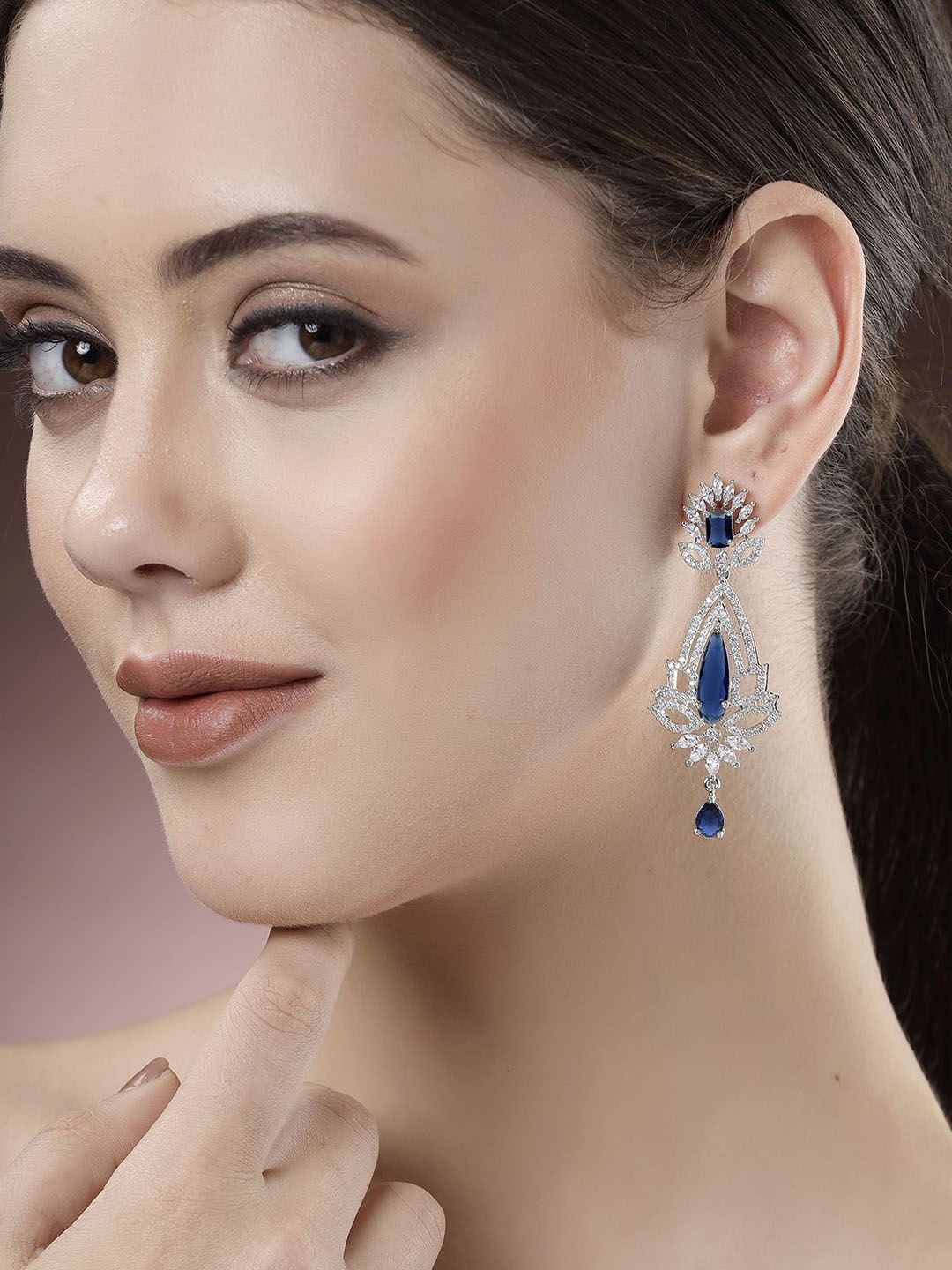 KARATCART Silver-Plated AD Studded Contemporary Drop Earrings