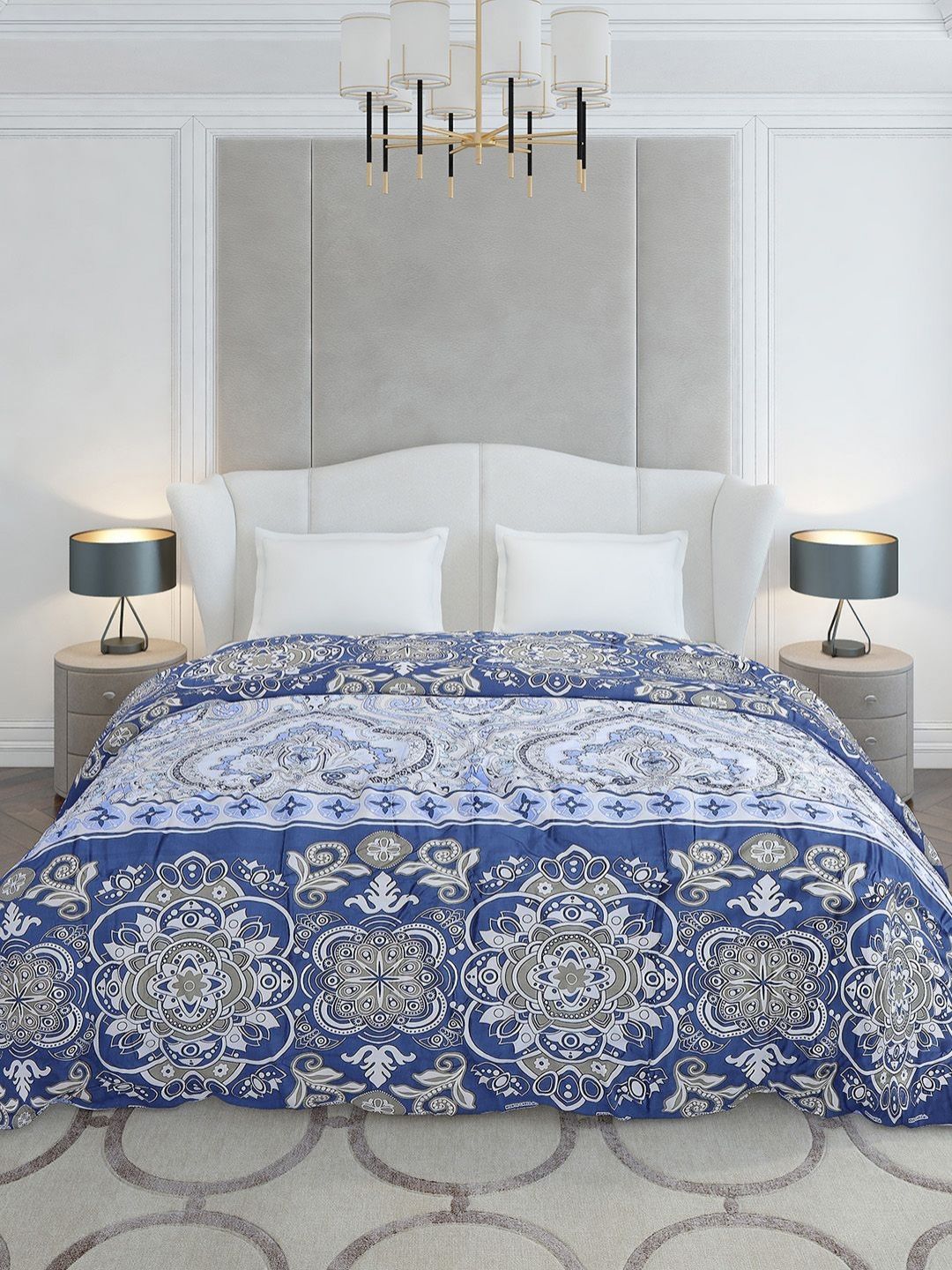 Monte Carlo Blue & White Ethnic Motifs Mild Winter 210 GSM Double Bed Duvet