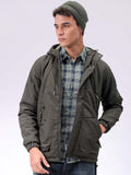 The Indian Garage Co Men Hooded Solid Puffer Utility Jacket