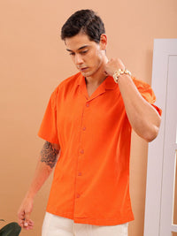 The Indian Garage Co Men Cuban Collar Relaxed Fit Pure Cotton Resortwear Shirt