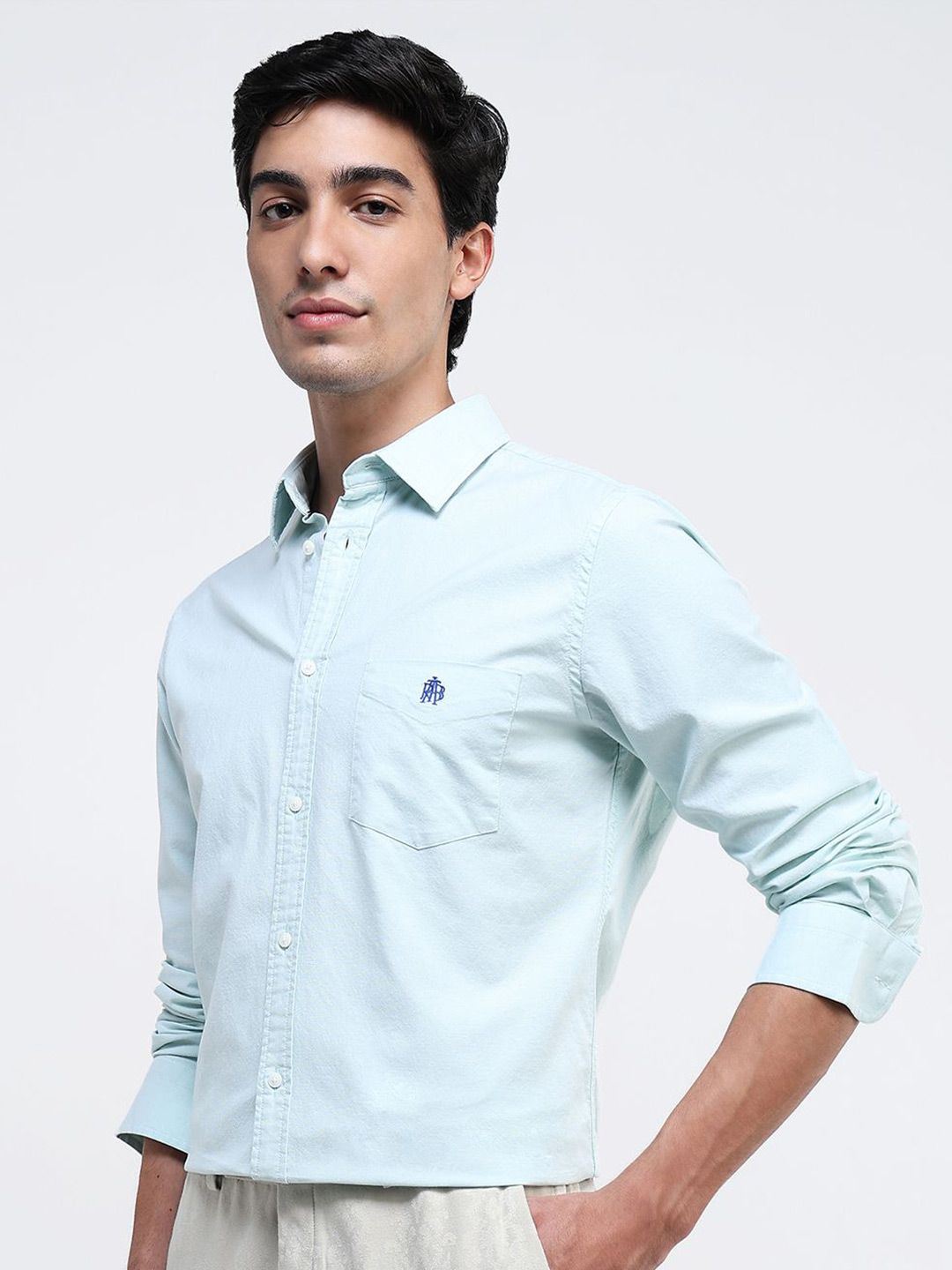 RARE RABBIT Men Comfort Spread Collar Solid Cotton Formal Shirt