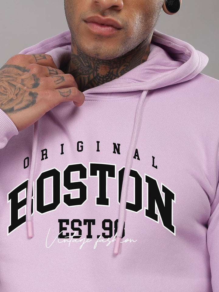 ADRO Men Typography Printed Hood Cotton Pullover Ribbed Sweatshirt