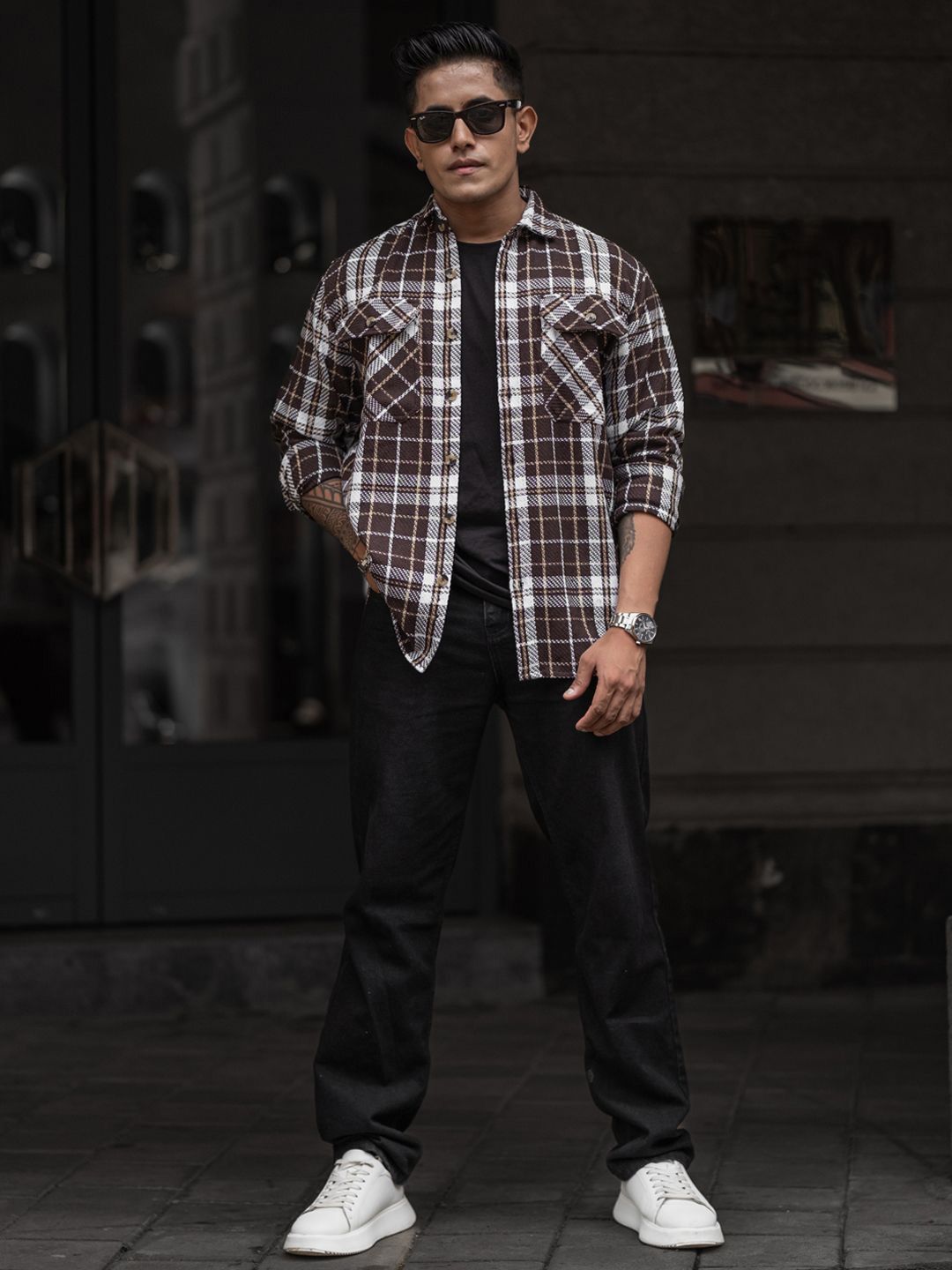 Powerlook Men Spread Collar Tartan Checked Casual Shirt