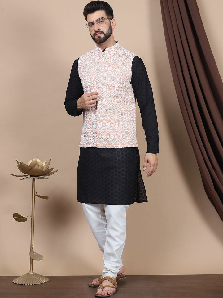 Anouk Black Floral Embroidered Straight Thread Work Pure Cotton Kurta with Churidar