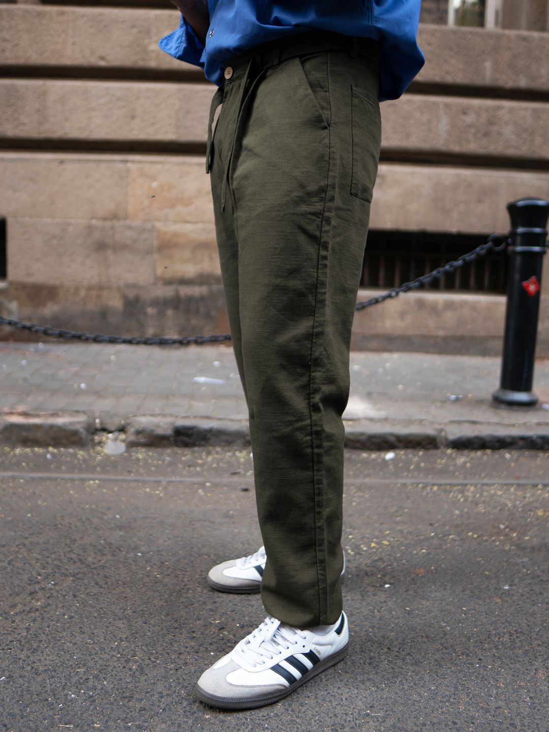 Powerlook Olive Cotton Pant With Belt