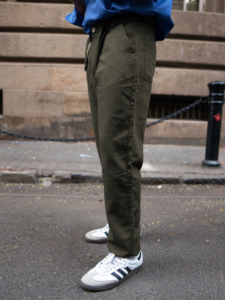 Powerlook Olive Cotton Pant With Belt