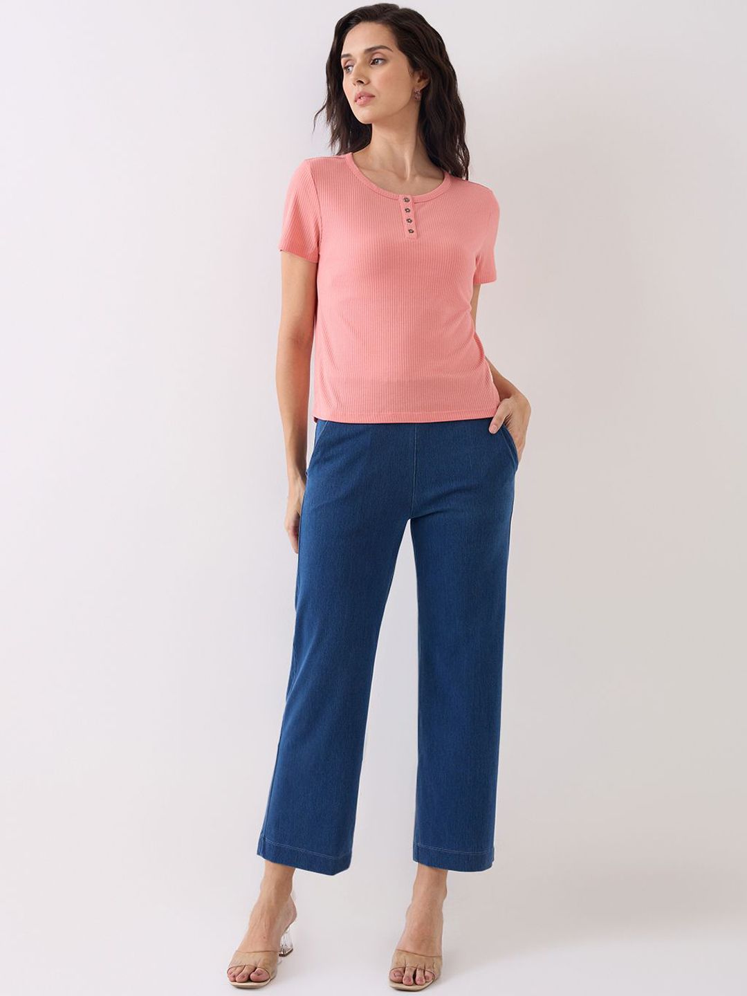 SPYKAR Women High-Rise Tapered Fit Cotton Regular Trousers